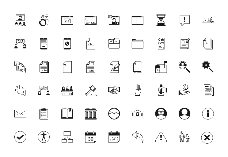a visual guide of Judicial Council icons available for light backgrounds
